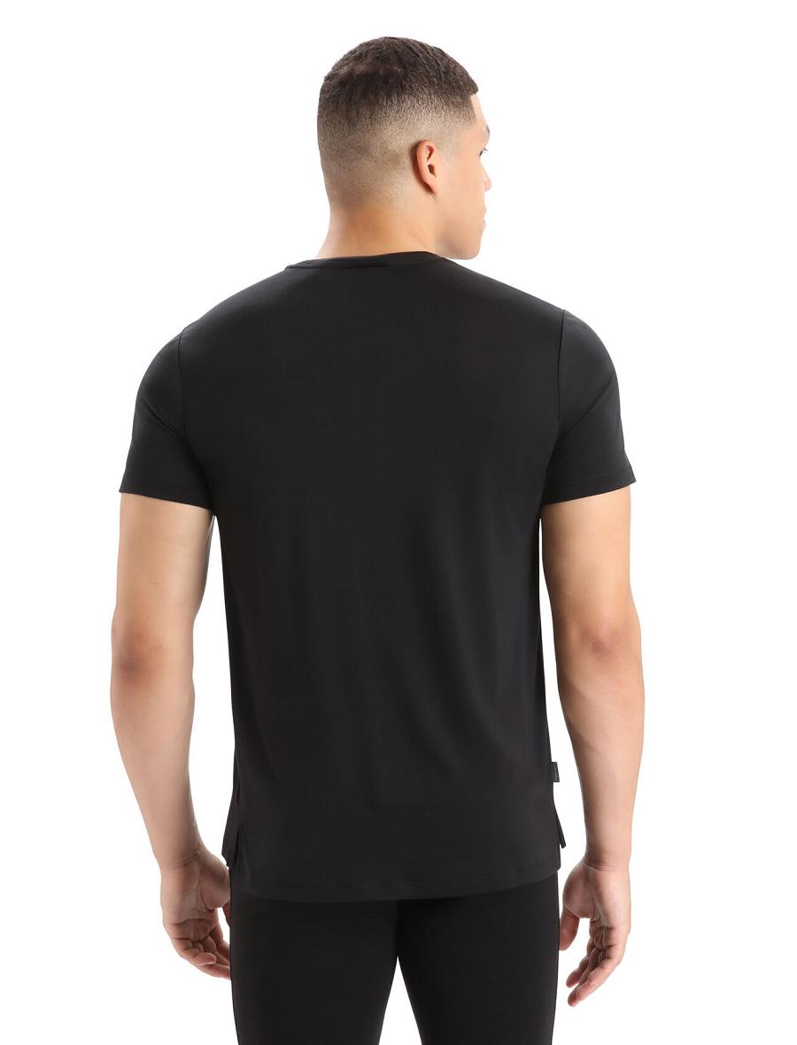 Black Men's Icebreaker Merino Sphere II Short Sleeve T Shirts | USA 1155TCEV